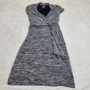 Maeve‎ Knit Gray Dress XS Classic Faux Wrap Minimalist Work Career Cozy Modest